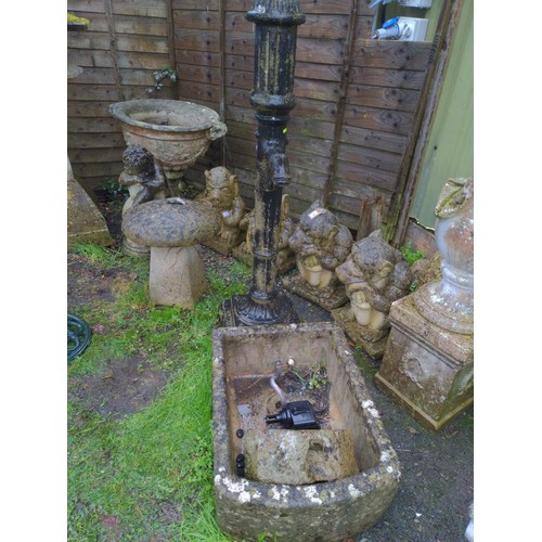 14 - Reconstituted stone garden water feature pump with trough. Includes pump but will probably need repl... 