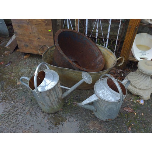 153 - Collection of galvanised garden items Inc watering can. 