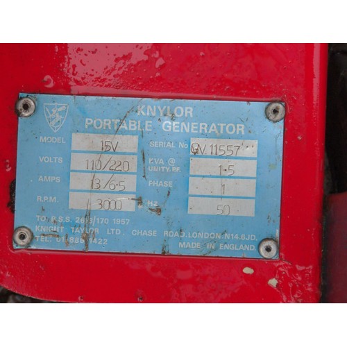 166 - Knylor portable generator 15V 110volts to 220volts single phase Ser. GV1157