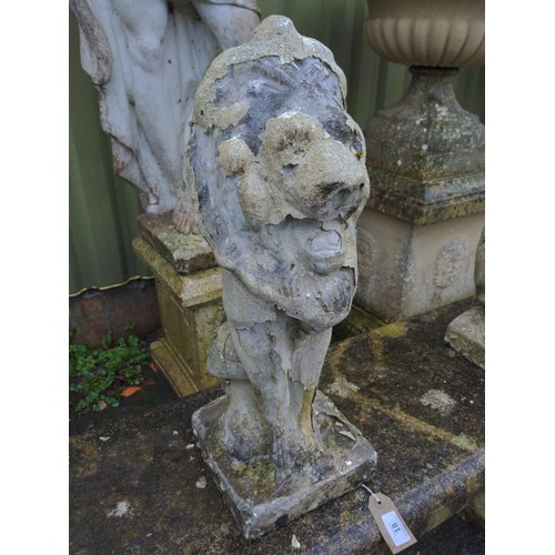 18 - Pair of stoic garden lion features. H56cm