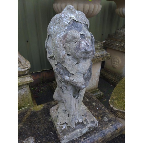 18 - Pair of stoic garden lion features. H56cm