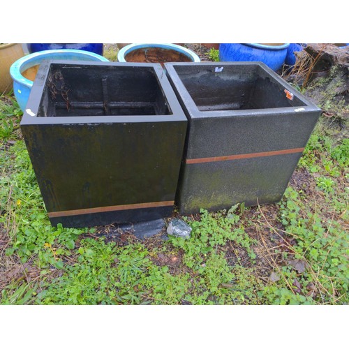 215 - Pair of fibre glass square garden pots of significant size. W50 H 50 D 50 cm