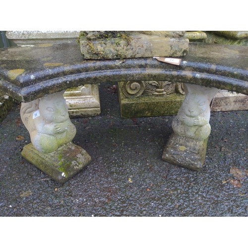 23 - Crescent topped 3 part bench with squirrel supports. L104cm D36cm H45cm