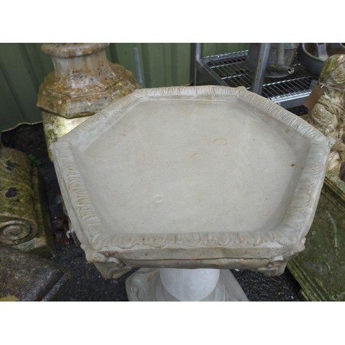 24 - Gothic Bird Bath with hexagonal top. H68cm D41cm