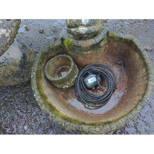 47 - Concrete garden water pump feature (68cm) with barrel effect trough (W50cm)