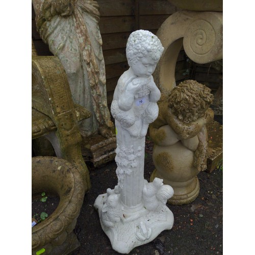 70 - 2 white painted columns, one topped with flute playing pixie, the other with pan pipe playing faun. ... 