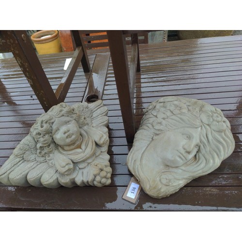 138 - 2 x concrete wall planters cherub and lady W39cm D17cm H25cm