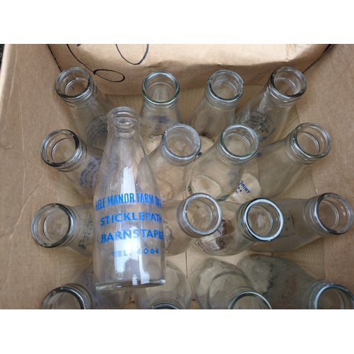 241 - 3 boxes of branded and vintage bottles inc Pepsi Cola & sticklepath farm milk bottles