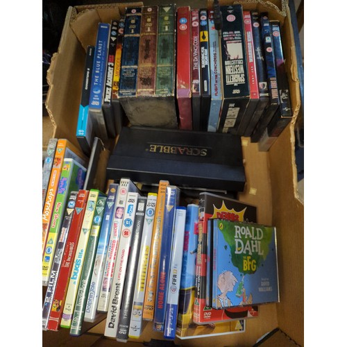 318 - Mixed box of DVD's inc. Peppa Pig & Lord of the Rings + scrabble