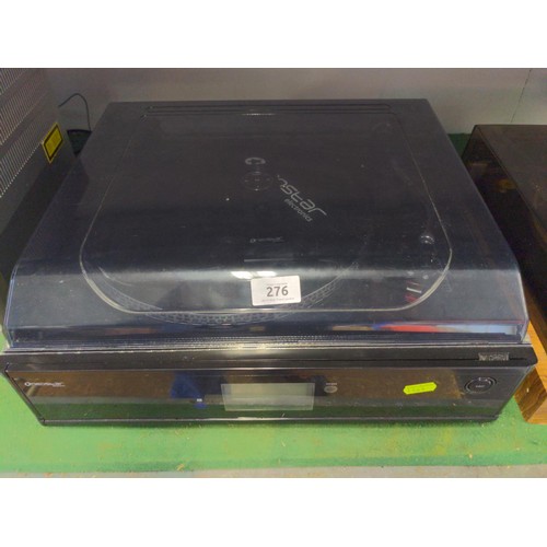 276 - Neistar electronic turntable, radio, cassette, and CD player with glass lid and tone arm in place.&n... 