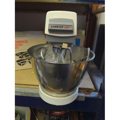 308 - Vintage Kenwood Chef with stainless steel bowl, mincer A720, slicer and shredder attachments