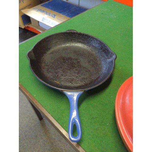 311 - Le Creuset lidded saute pan, two large lidded Le Creuset pans, a set of four SKK Germany frying pans... 