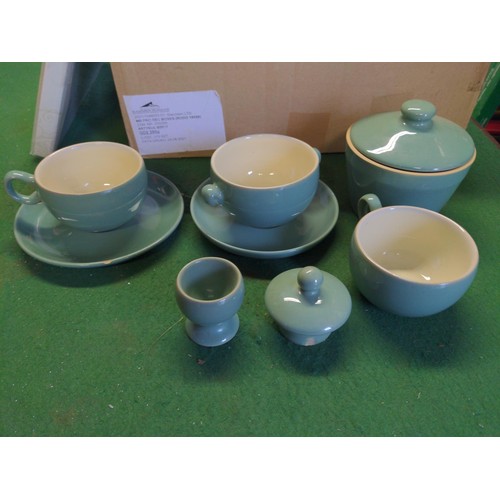 313 - Collection green Denby and Denby style cups and soup bowls, Denby placemats x 2, Denby coasters x 2 ... 