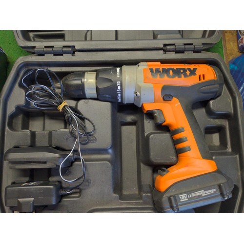 377 - Parkside 200w Electric scraper in box + Worx 18v cordless drill in case with charger and one battery