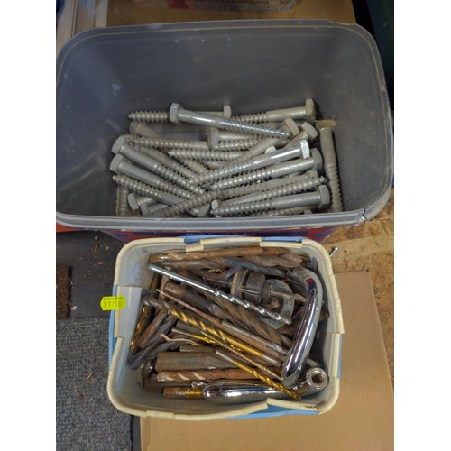 400 - Various cupboard handles, window handles, bolts and drill bits in plastic tubs. 