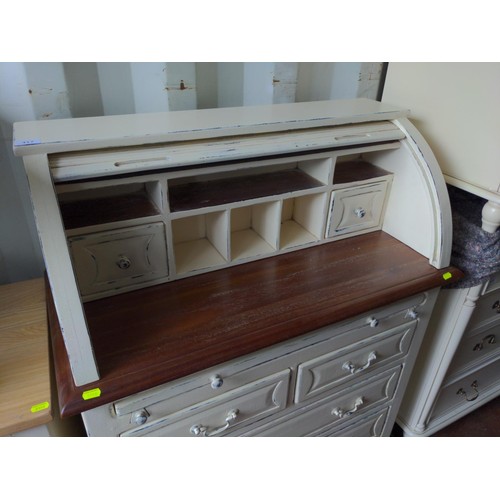 417 - Painted roll top Laura Ashley Home bureau,2 over 2 drawers