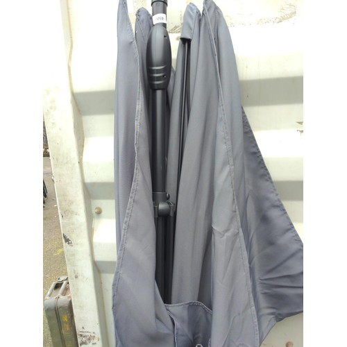 450 - Large grey canvas oblong parasol with alloy frame & cover