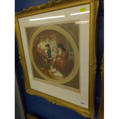 609 - A pair of gilt framed prints of Victorian scenes 51 x 57cm