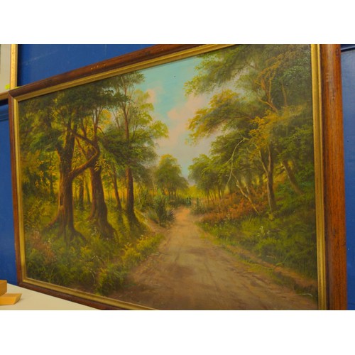 611 - F Walters- Oil on canvas of a woodland scene. 83cm x 58cm