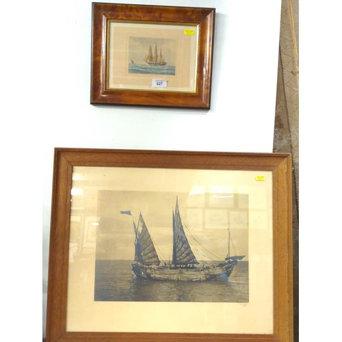 627 - Framed photographic print of a boat by H. Jory, 1918 63 x 52cm together with a small coloured engrav... 