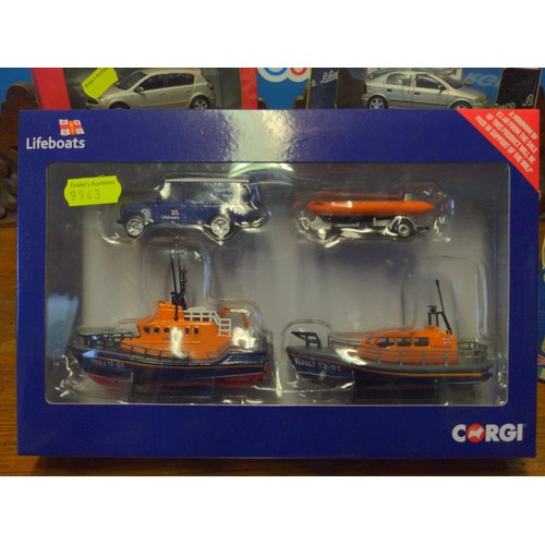 480 - Five boxed vehicles inc. Corgi lifeboats, Burago Mercedes-Benz 500K Roadster, Schuco etc.