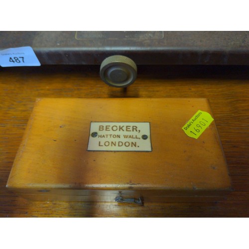 487 - Microid balance scales with Beckar boxed weights (two micro weights missing)