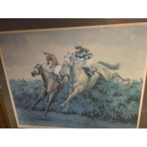 513 - Signed print GE Hoare of Red Rum and Lescargot At the Last. 
W102 H 87cm 