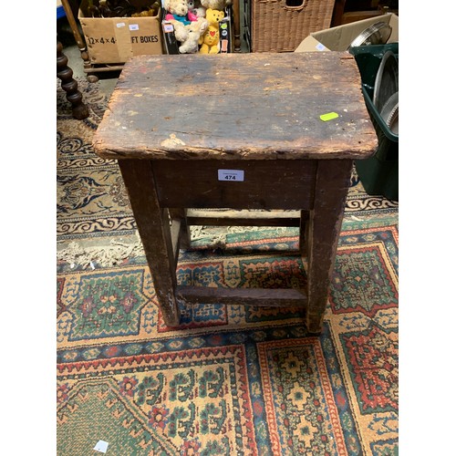 474 - Vintage rustic stool, height 61cm