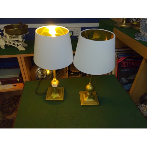 650 - Pair of TJX table lamps with cream shades, ht 46cms