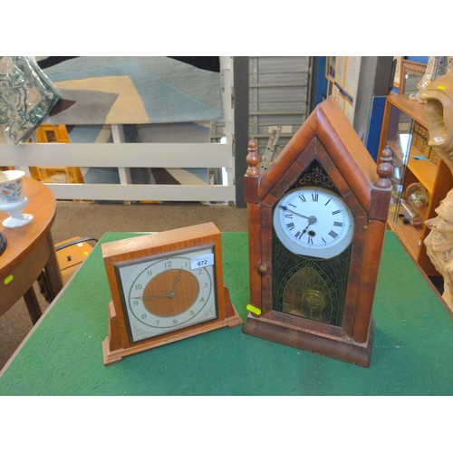 672 - Small Sharp Gothic Timepiece with key & 1 other mantle clock