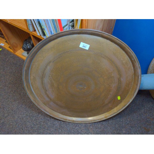 681 - Large brass tray, diameter 57cms with arabic design