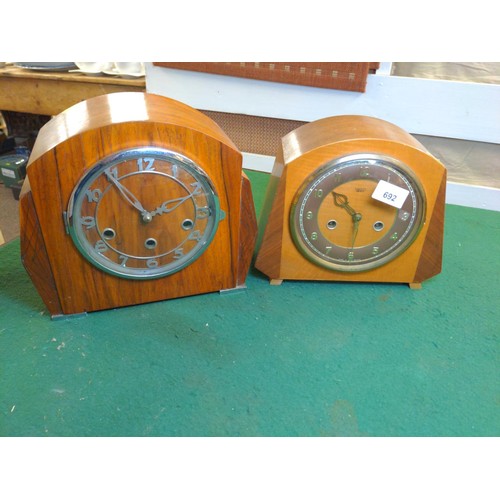 692 - A Smiths mantle clock & another, both with key & pendulum