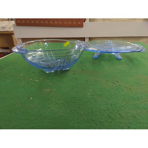 702 - light blue glass plate & bowl, plate diameter 31cms