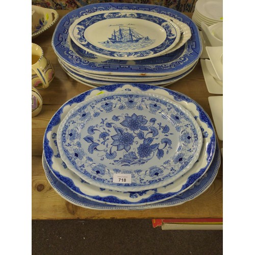 718 - 8 blue and white meat / serving platters inc. Wedgwood.