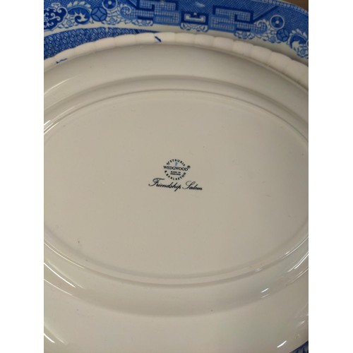 718 - 8 blue and white meat / serving platters inc. Wedgwood.