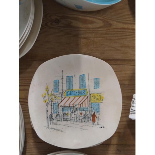 721 - Midwinter. Cannes plates, tea cups, saucers, condiments etc. (Drawings by Hugh Casson)