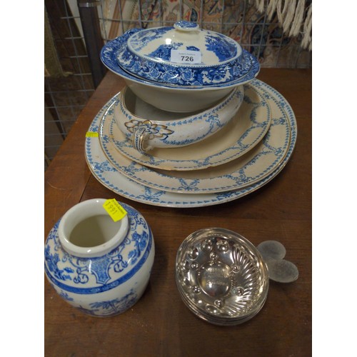 726 - Booths graduated meat plates As found, with other blue & white ceramics & William Lawsons ta... 