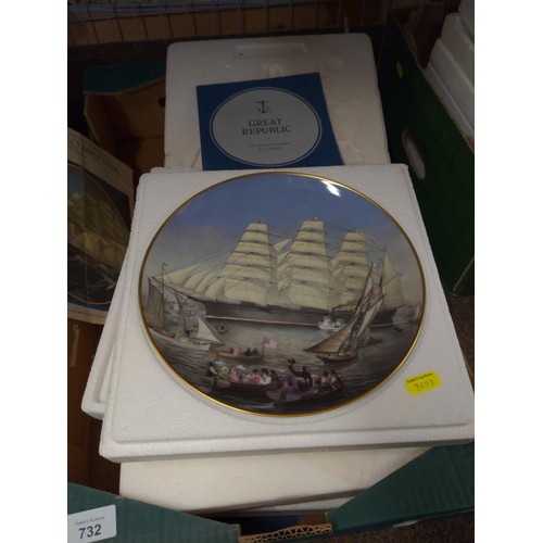 732 - Large qty.. of cabinet plates by Franklin Porcelain. The Great Clipper Ships. 