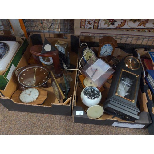 733 - 2 x boxes of assorted clocks inc. Metamec.