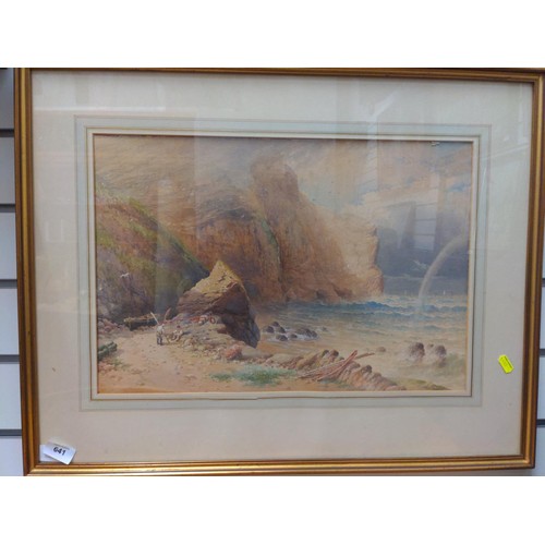 641 - Watercolour of a coastal scene in the manner of Samuel Phillips Jackson, unsigned, mounted and frame... 