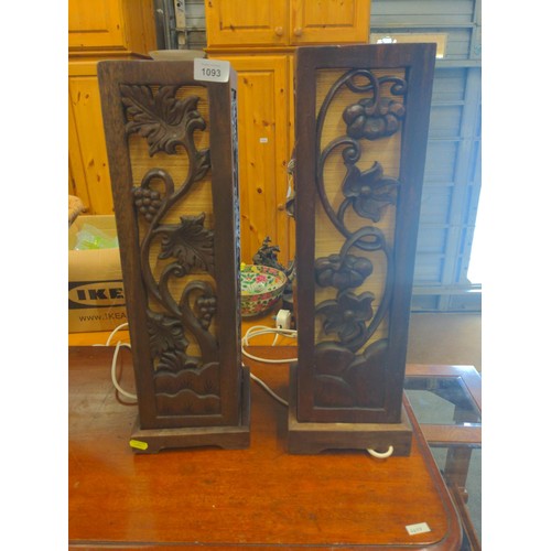 1093 - Pair of carved wooden lamps H54CM