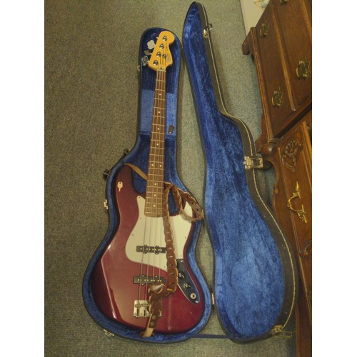 1160 - fender Jazz bass guitar, made in Mexico. Model number NZ7000965. In lacquered maroon body with maple... 