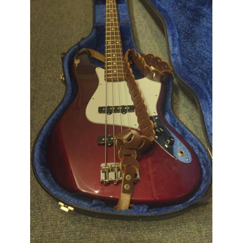 1160 - fender Jazz bass guitar, made in Mexico. Model number NZ7000965. In lacquered maroon body with maple... 