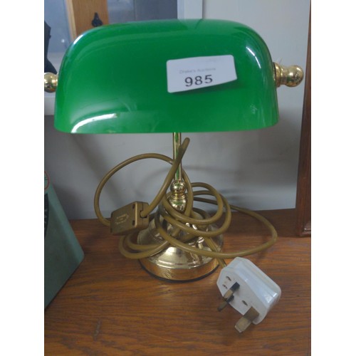 985 - Brass & green glass shaded library light