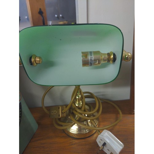 985 - Brass & green glass shaded library light