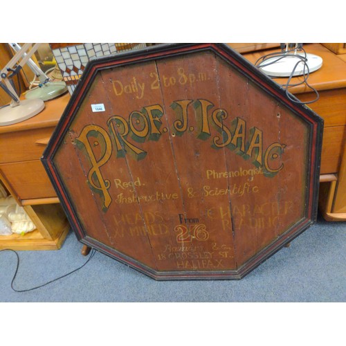 1046 - Octagonal Wooden hand painted sign professor J Isaac Phrenologist  