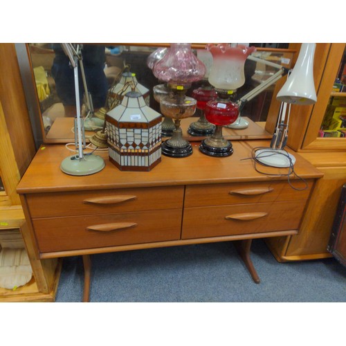 1053 - Teak mid century dressing table with four drawers and mirror to back L125 x D42 x H115cm (inc.mirror... 