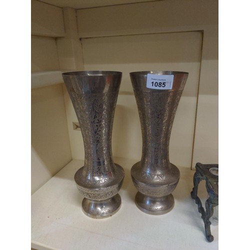 1085 - Pair of Indian white metal vases H25.5cm