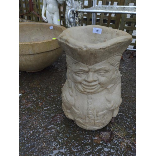 10 - Toby Jug - deep concrete planter / umbrella stand. H42cm W28cm