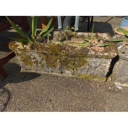 109 - Pair of concrete trough planters with contents. W74cm D36cm H28cm